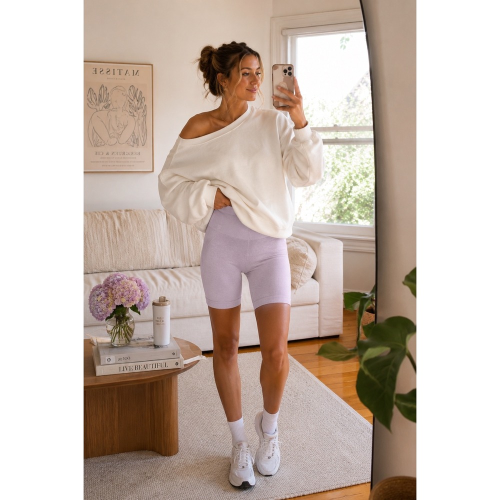 Everlane Seamless Ribbed Biker Short High Waist Lilac Pink Pale Purple XS/S